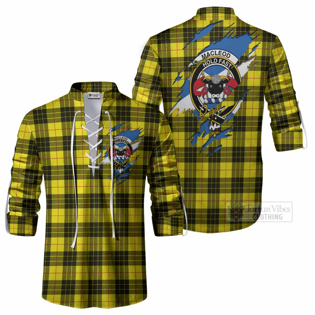 MacLeod (McLeod) Clan Crest In Me Tartan Ghillie Shirt Scotland Flag Style