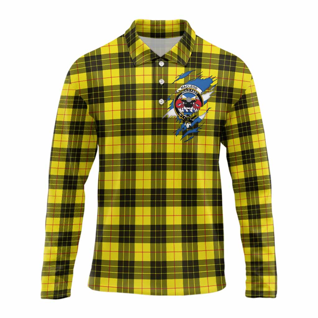 MacLeod (McLeod) Clan Crest In Me Tartan Long Sleeve Polo Shirt Scotland Flag Style