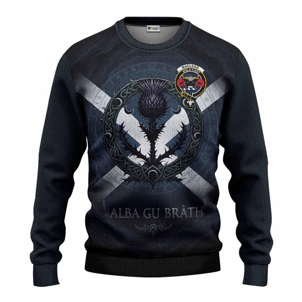 MacLeod (McLeod) Clan Crest Knitted Sweater with Celtic Knot Thistle and Saltire