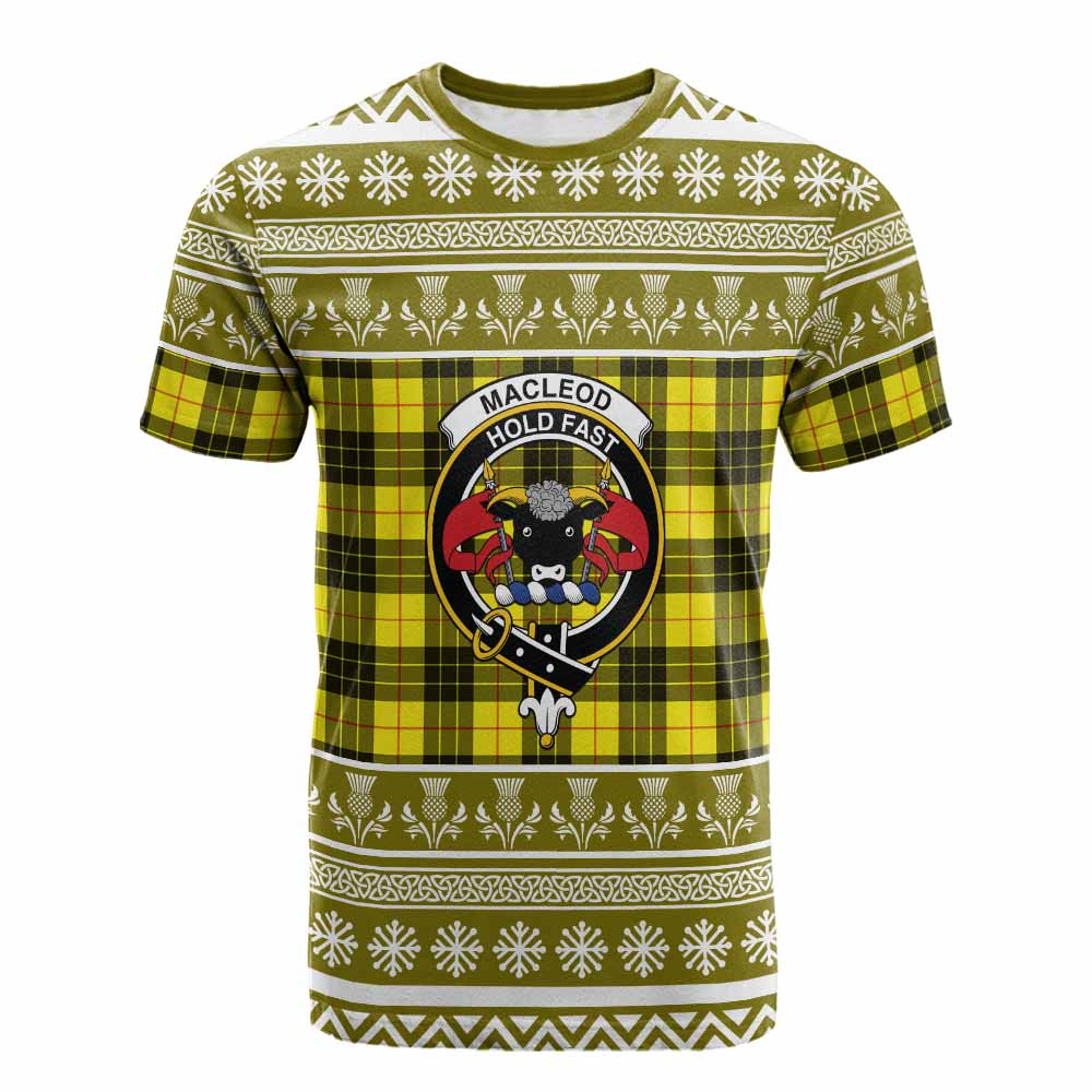 MacLeod (McLeod) Clan Tartan Christmas Cotton T-shirt with Family Crest - Tartan Vibes Clothing