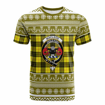 MacLeod (McLeod) Clan Tartan Christmas Cotton T-shirt with Family Crest