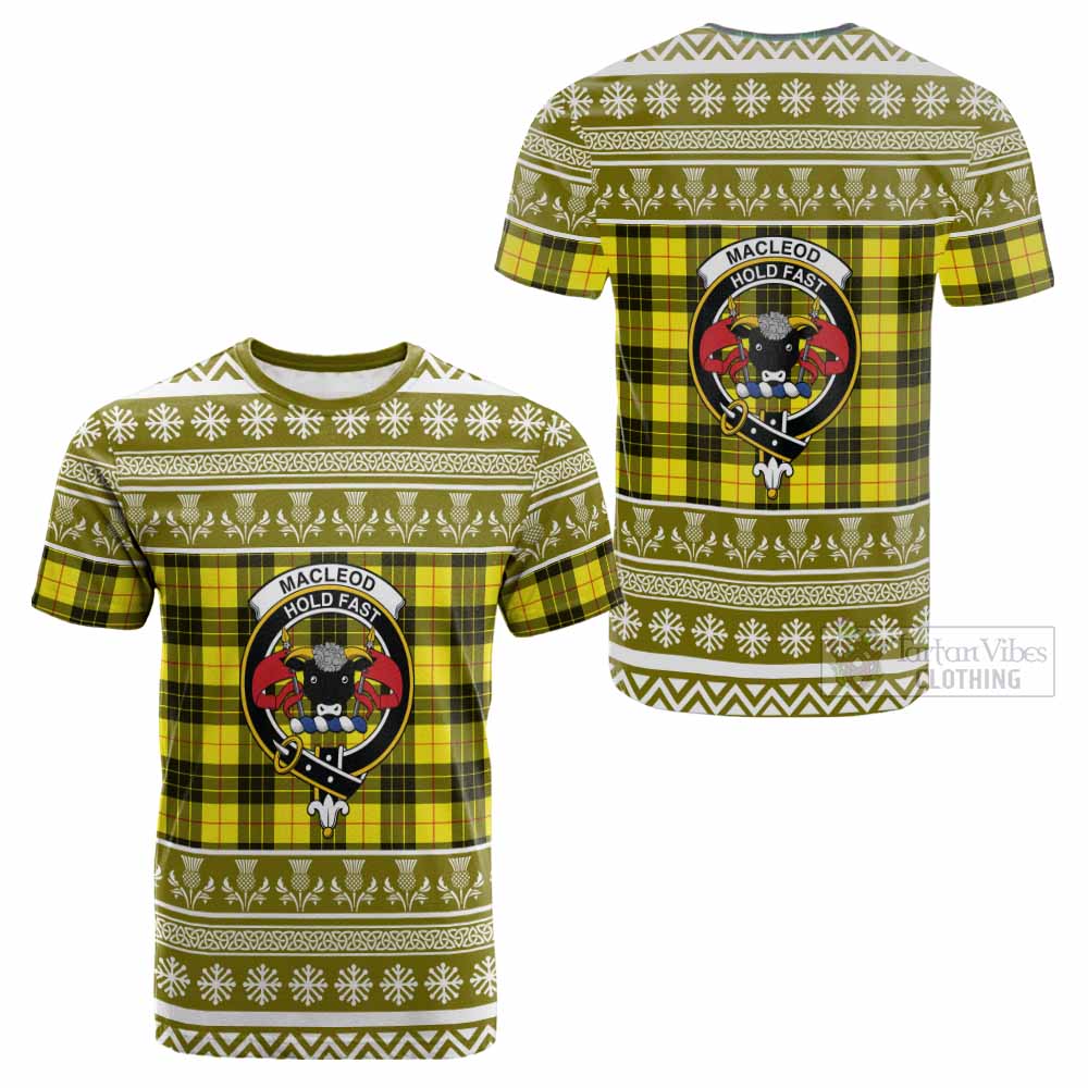 MacLeod (McLeod) Clan Tartan Christmas Cotton T-shirt with Family Crest - Tartan Vibes Clothing
