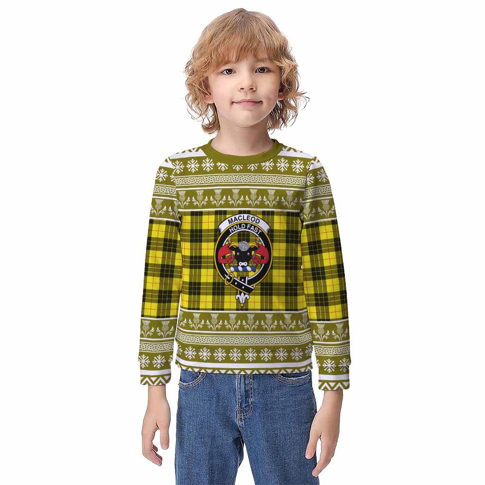 MacLeod (McLeod) Clan Tartan Christmas Kid Ugly Sweatshirt with Family Crest - Tartan Vibes Clothing