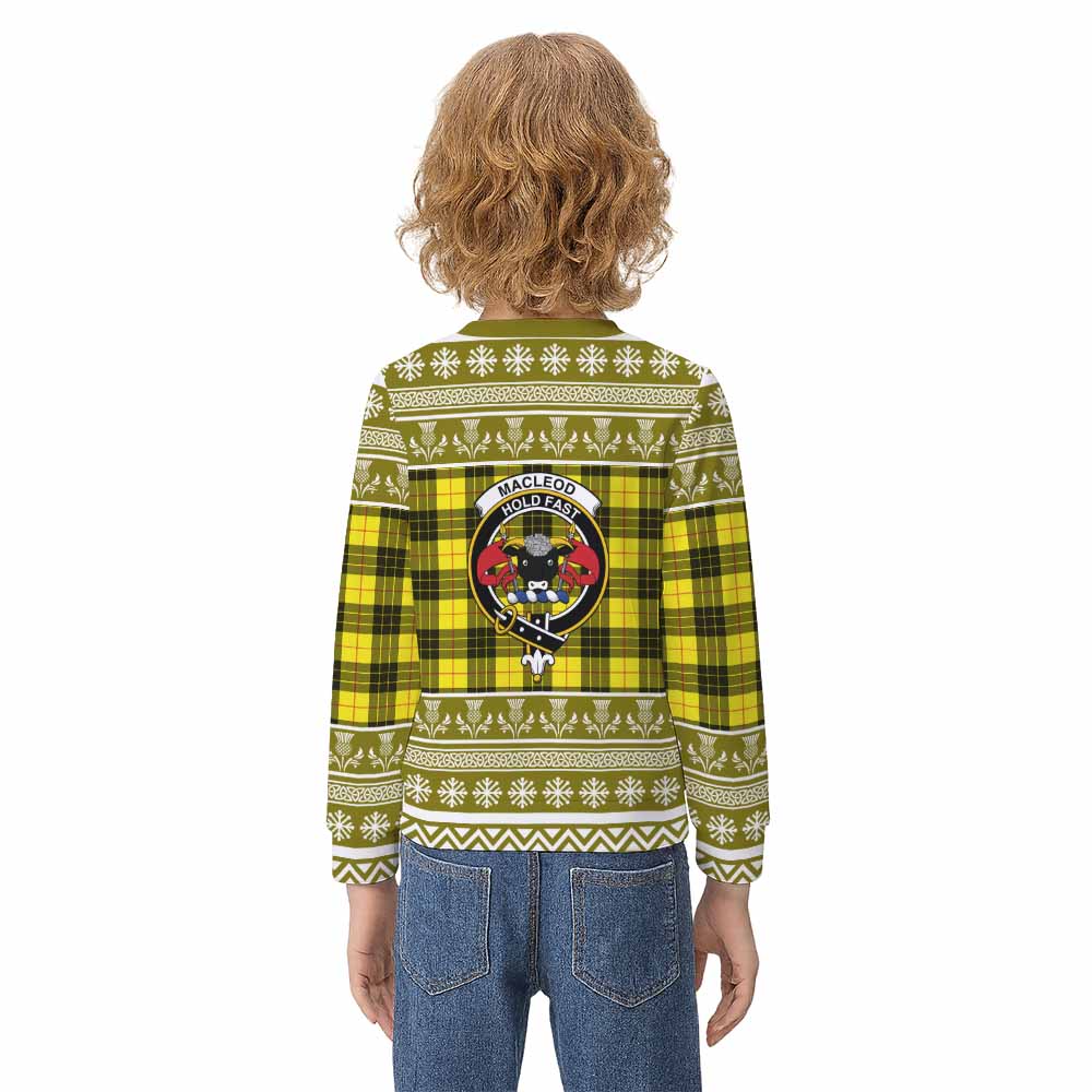 MacLeod (McLeod) Clan Tartan Christmas Kid Ugly Sweatshirt with Family Crest - Tartan Vibes Clothing