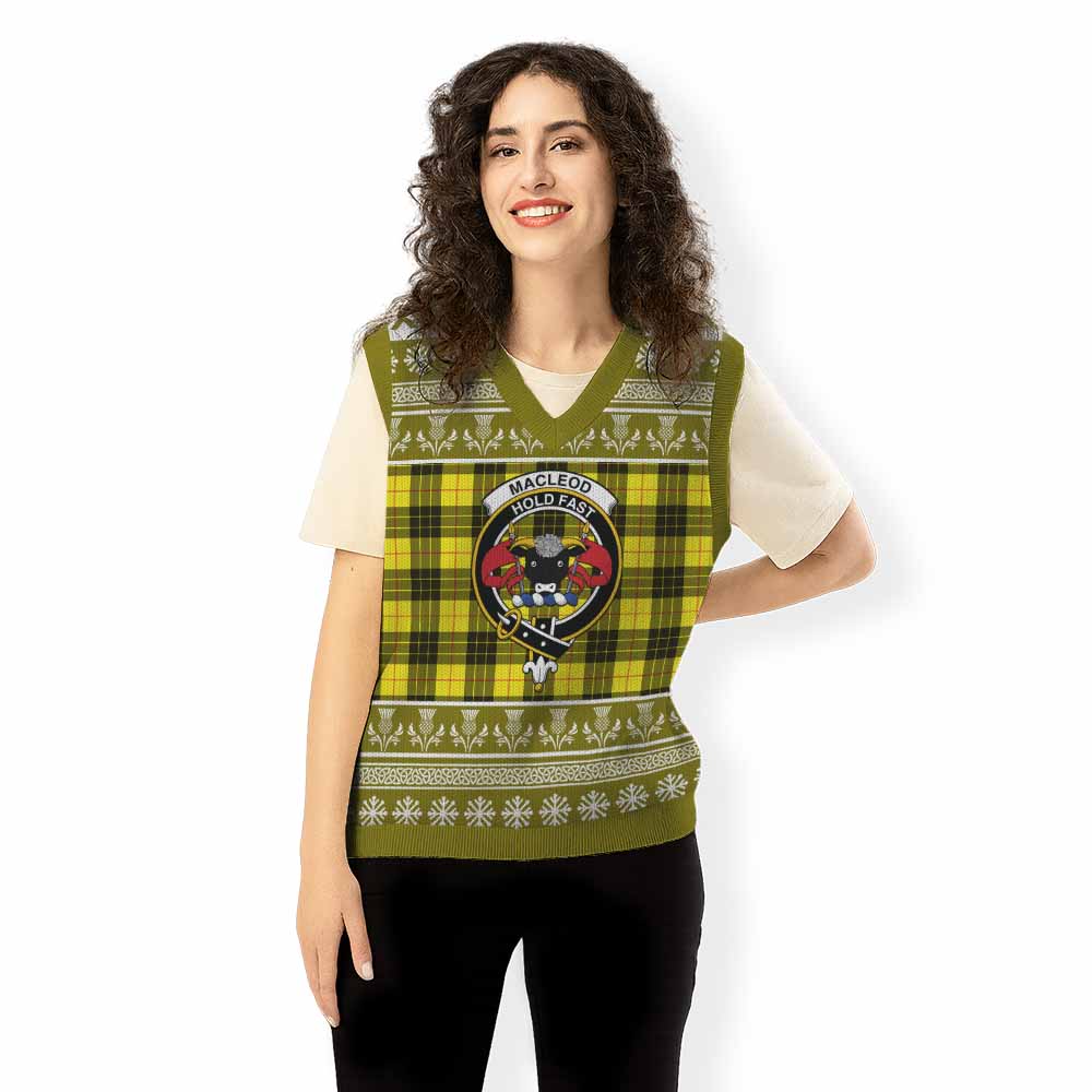 MacLeod (McLeod) Clan Tartan Christmas Knitted V-Neck Vest with Family Crest - Tartan Vibes Clothing