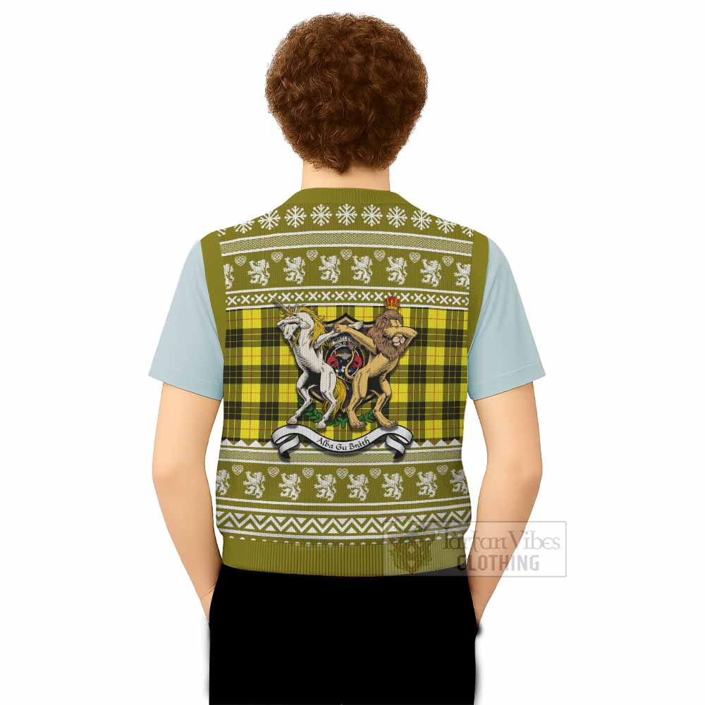 MacLeod (McLeod) Clan Tartan Crest Christmas Knitted V-Neck Vest Coat of Arms Funny Style - Tartan Vibes Clothing