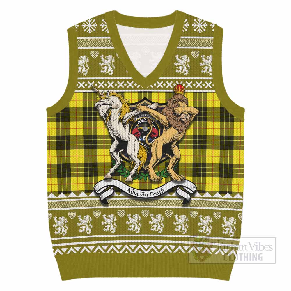 MacLeod (McLeod) Clan Tartan Crest Christmas Knitted V-Neck Vest Coat of Arms Funny Style - Tartan Vibes Clothing