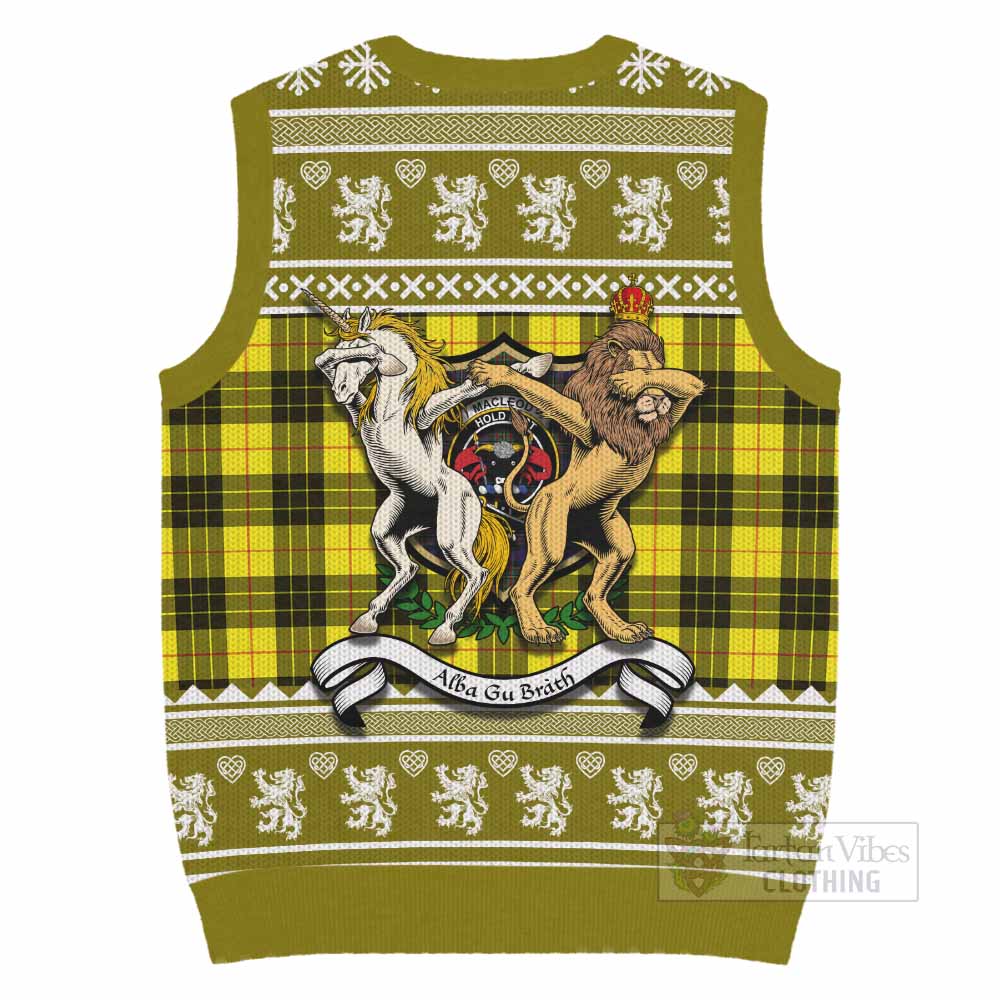 MacLeod (McLeod) Clan Tartan Crest Christmas Knitted V-Neck Vest Coat of Arms Funny Style - Tartan Vibes Clothing