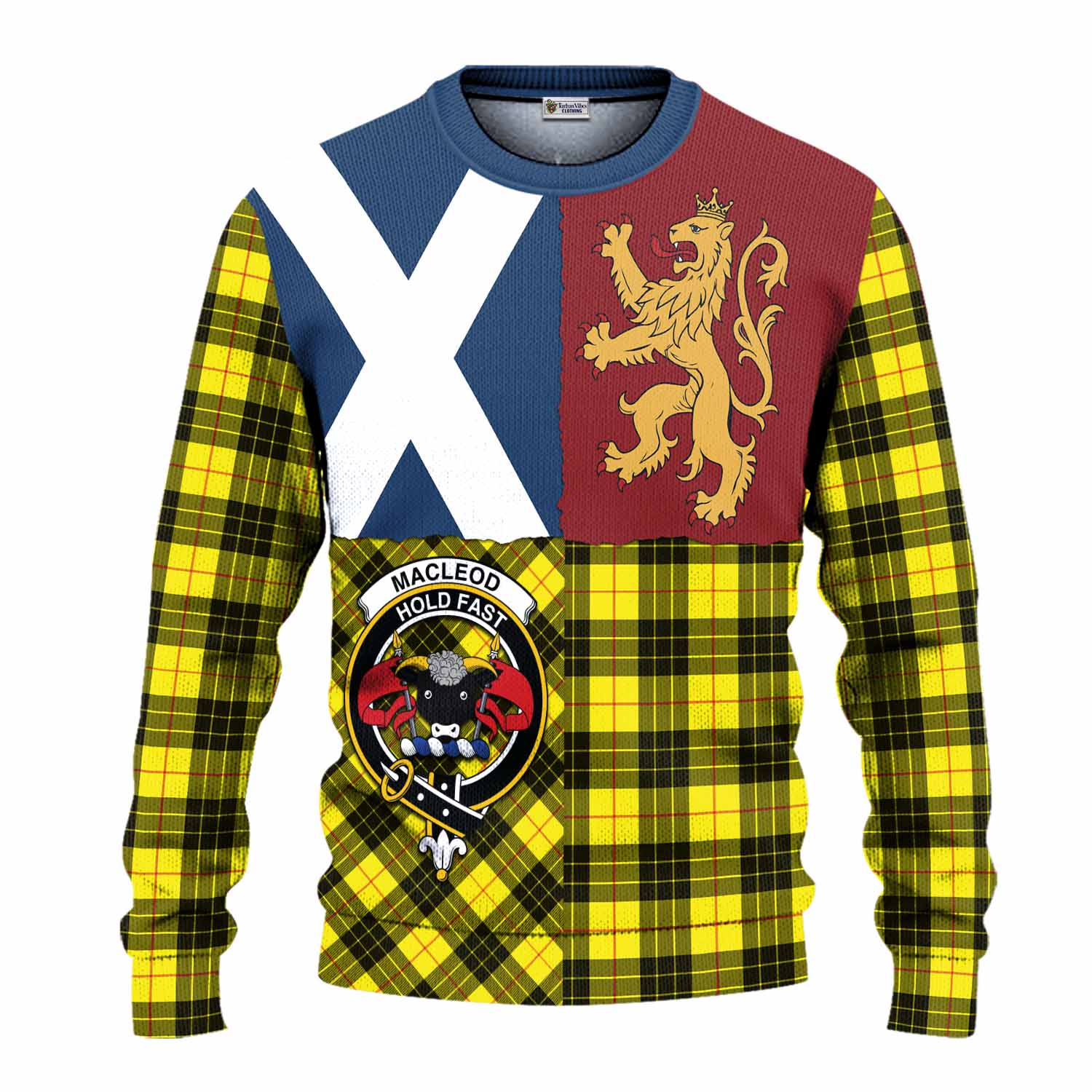 MacLeod (McLeod) Crest Tartan Knitted Sweater with Lion Rampant Saltire Style