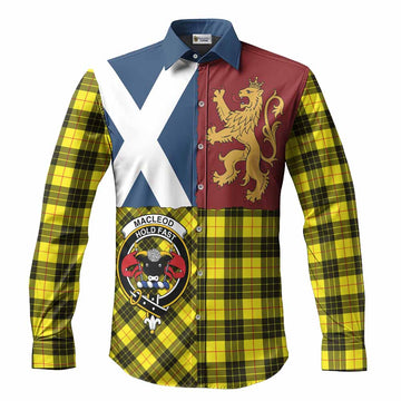 MacLeod (McLeod) Crest Tartan Long Sleeve Button Shirts with Lion Rampant Saltire Style