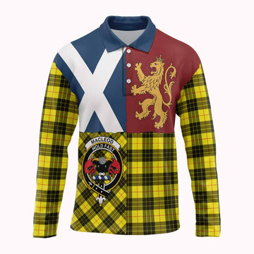 MacLeod (McLeod) Crest Tartan Long Sleeve Polo Shirt with Lion Rampant Saltire Style