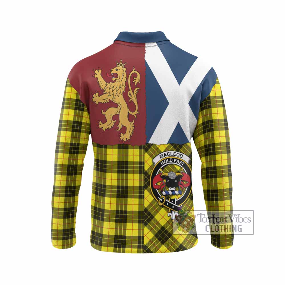 MacLeod (McLeod) Crest Tartan Long Sleeve Polo Shirt with Lion Rampant Saltire Style
