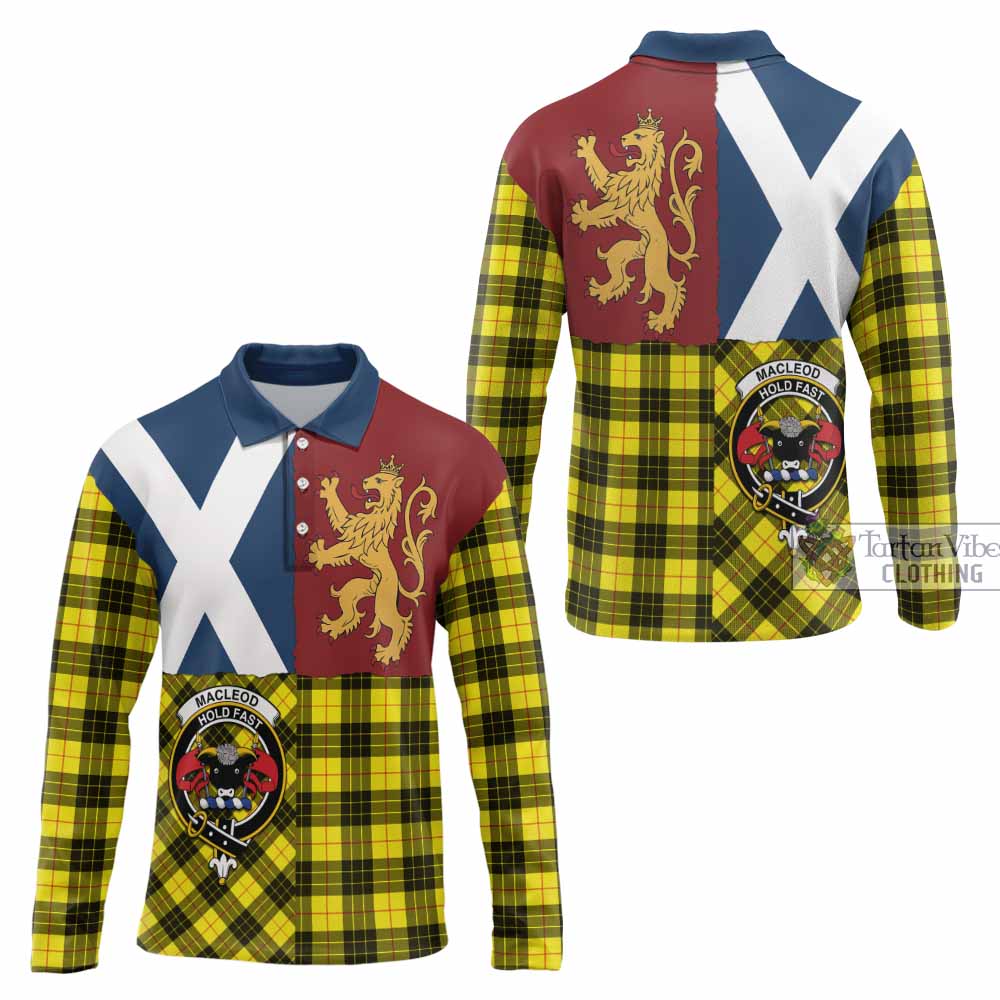 MacLeod (McLeod) Crest Tartan Long Sleeve Polo Shirt with Lion Rampant Saltire Style