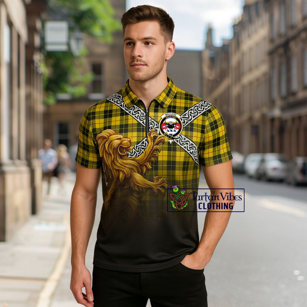 MacLeod (McLeod) Crest Tartan Zipper Polo Shirt with Golden Lion Emblem Celtic Style