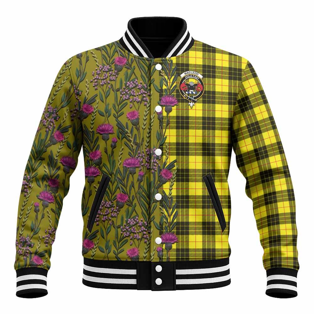 MacLeod (McLeod) Family Crest Tartan Baseball Jacket Scottish Thistle Flower Pattern Half Style - Tartan Vibes Clothing