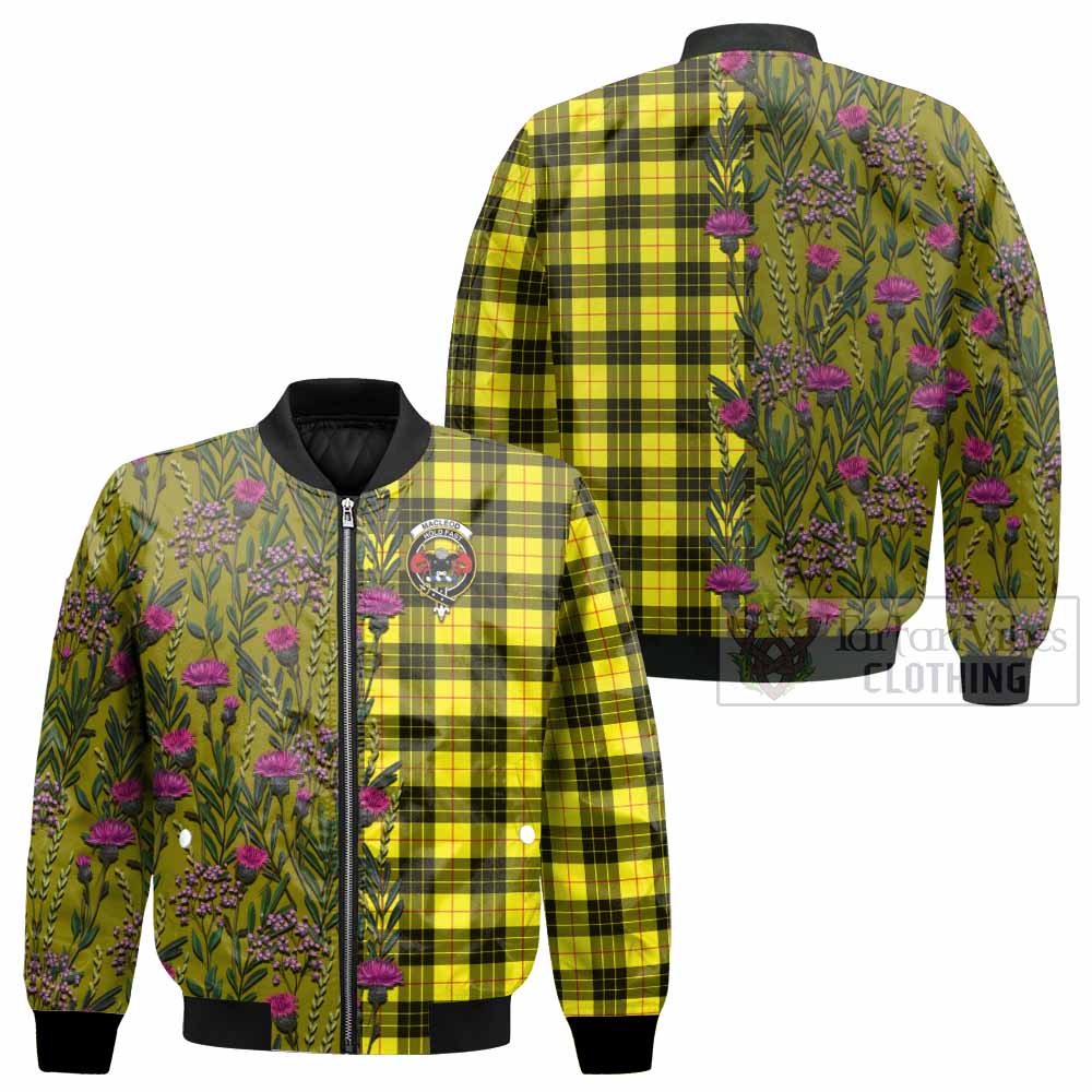 MacLeod (McLeod) Family Crest Tartan Bomber Jacket Scottish Thistle Flower Pattern Half Style - Tartan Vibes Clothing