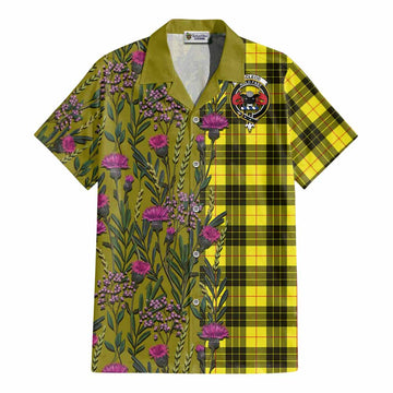 MacLeod (McLeod) Family Crest Tartan Cotton Hawaiian Shirt Scottish Thistle Flower Pattern Half Style