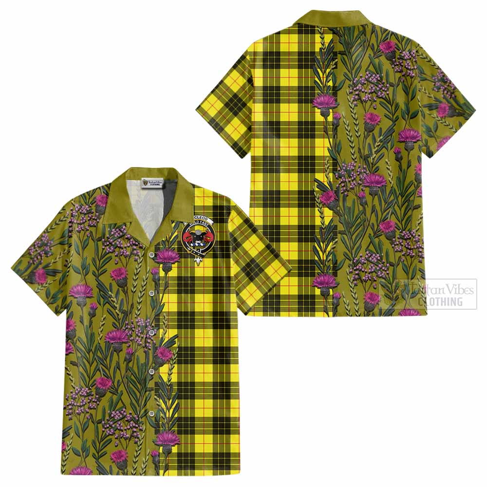 MacLeod (McLeod) Family Crest Tartan Cotton Hawaiian Shirt Scottish Thistle Flower Pattern Half Style - Tartan Vibes Clothing
