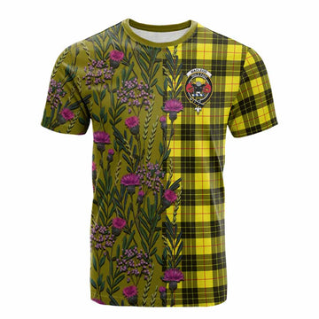 MacLeod (McLeod) Family Crest Tartan Cotton T-shirt Scottish Thistle Flower Pattern Half Style