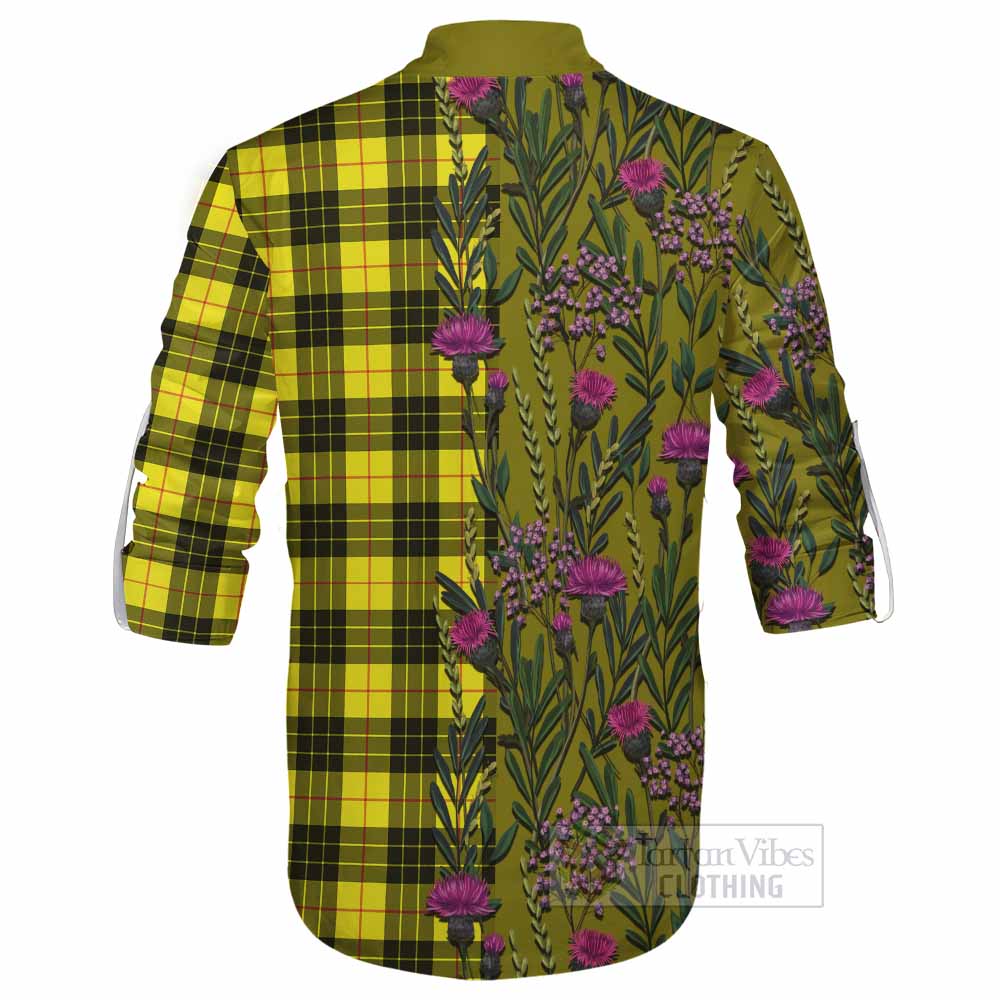 MacLeod (McLeod) Family Crest Tartan Ghillie Shirt Scottish Thistle Flower Pattern Half Style - Tartan Vibes Clothing