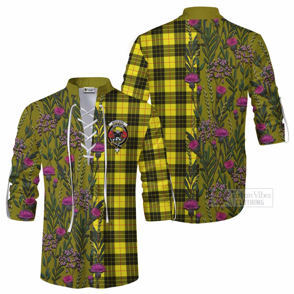 MacLeod (McLeod) Family Crest Tartan Ghillie Shirt Scottish Thistle Flower Pattern Half Style - Tartan Vibes Clothing