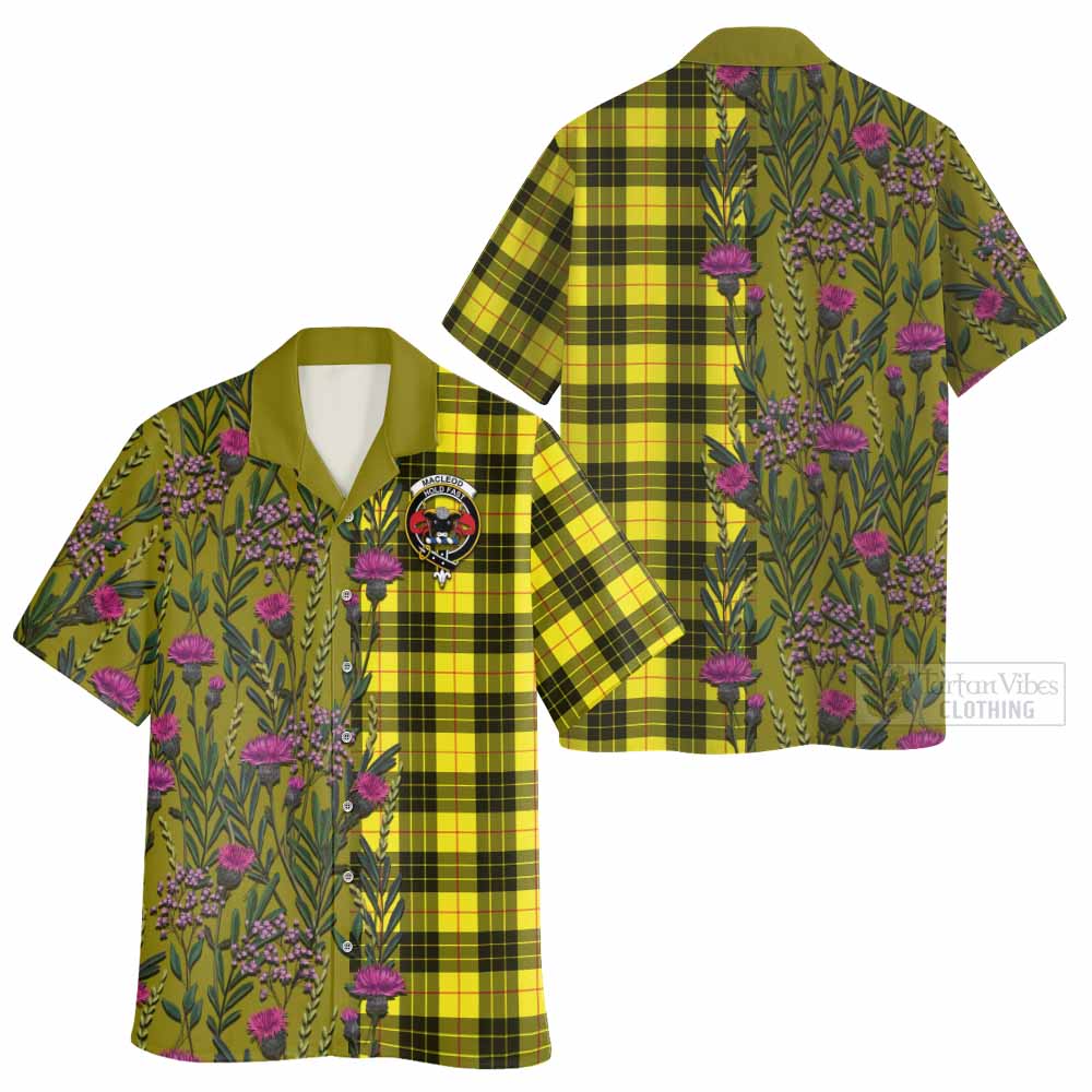 MacLeod (McLeod) Family Crest Tartan Hawaiian Shirt Scottish Thistle Flower Pattern Half Style - Tartan Vibes Clothing
