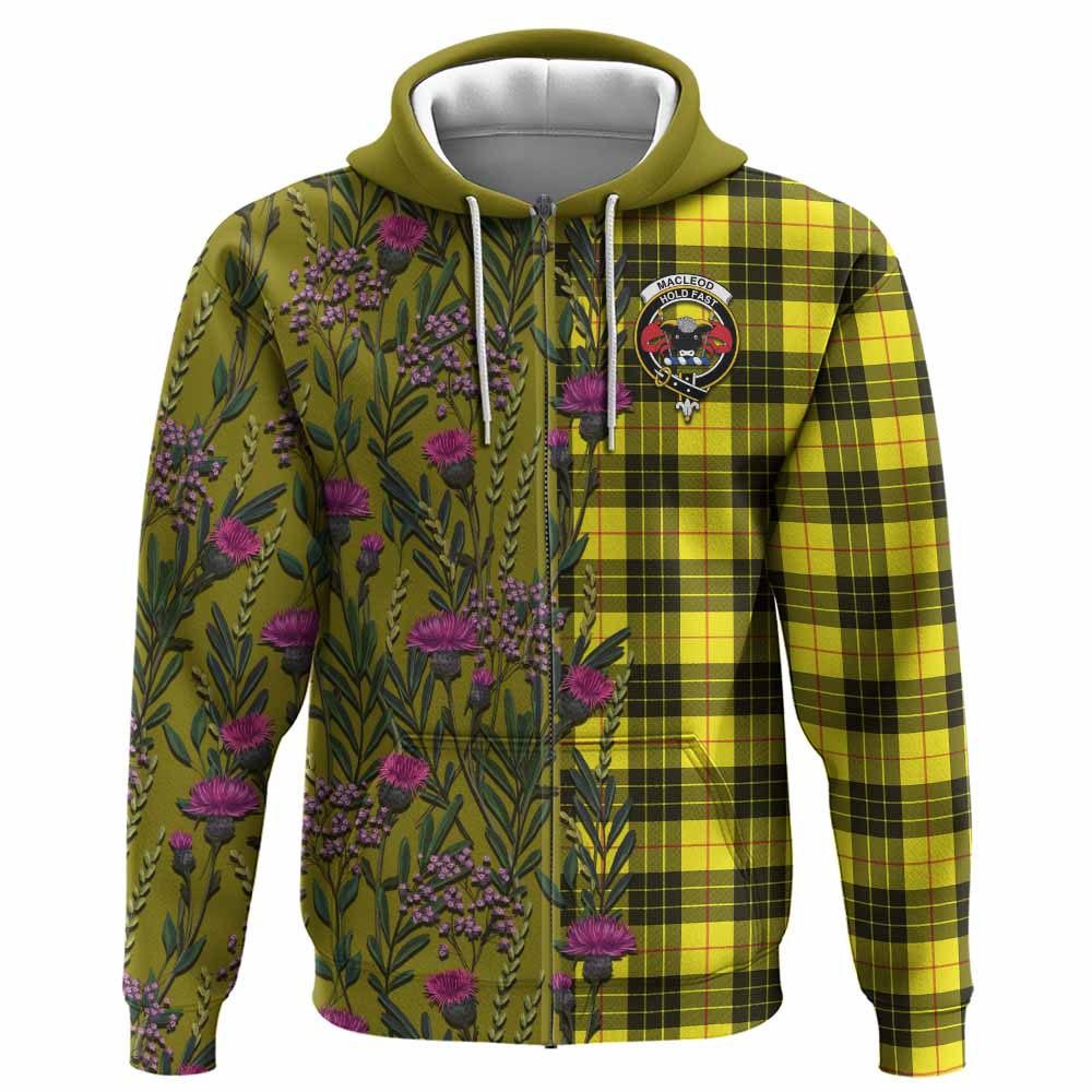 MacLeod (McLeod) Family Crest Tartan Hoodie Scottish Thistle Flower Pattern Half Style - Tartan Vibes Clothing