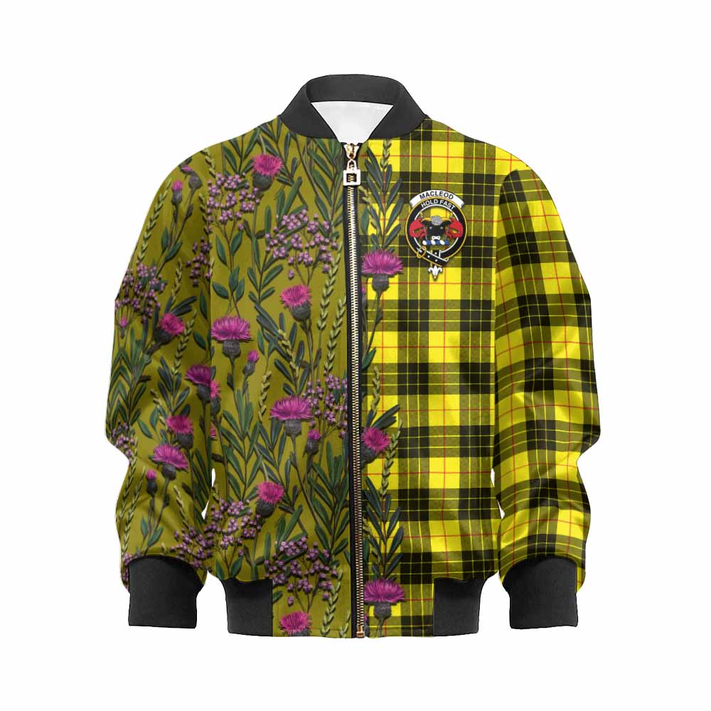 MacLeod (McLeod) Family Crest Tartan Kid Bomber Jacket Scottish Thistle Flower Pattern Half Style - Tartan Vibes Clothing