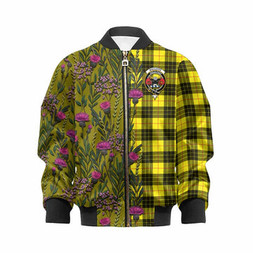 MacLeod (McLeod) Family Crest Tartan Kid Bomber Jacket Scottish Thistle Flower Pattern Half Style - Tartan Vibes Clothing