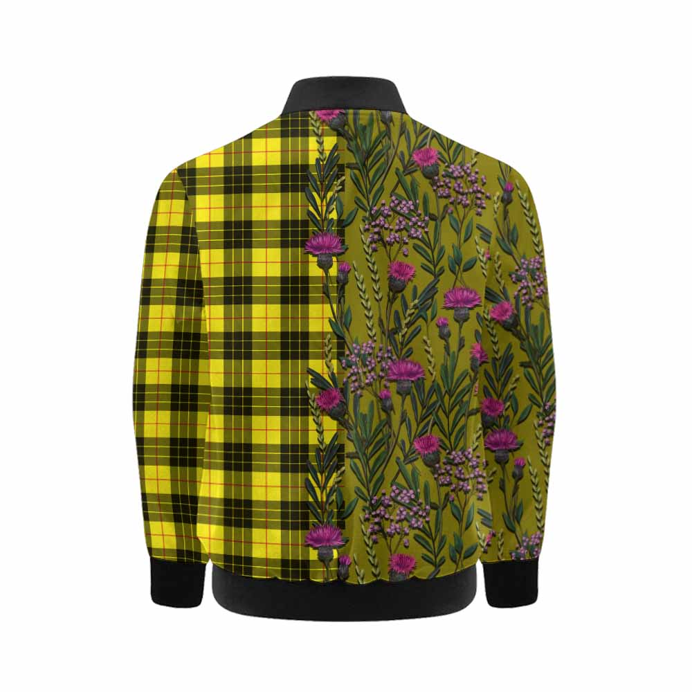 MacLeod (McLeod) Family Crest Tartan Kid Bomber Jacket Scottish Thistle Flower Pattern Half Style - Tartan Vibes Clothing