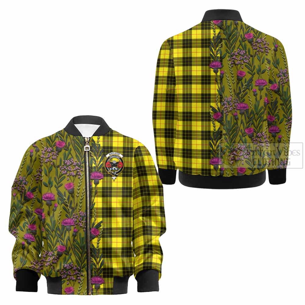 MacLeod (McLeod) Family Crest Tartan Kid Bomber Jacket Scottish Thistle Flower Pattern Half Style - Tartan Vibes Clothing