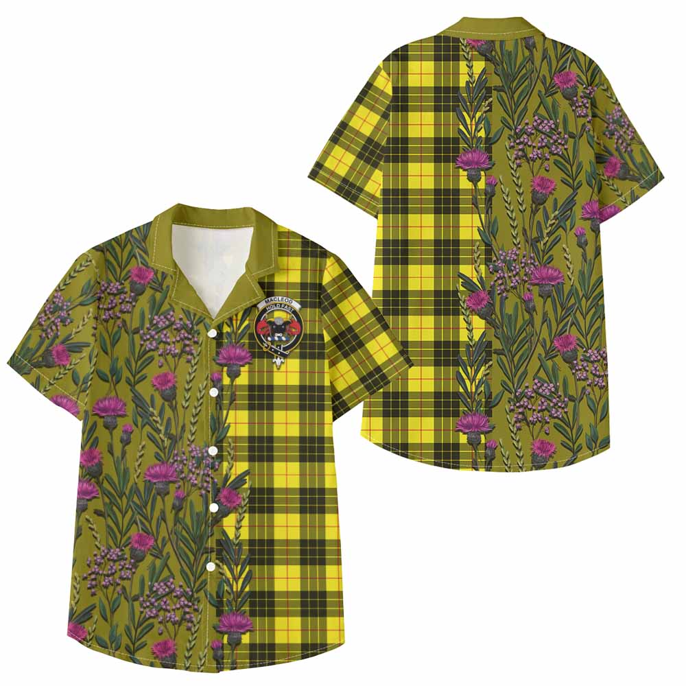 MacLeod (McLeod) Family Crest Tartan Kid Hawaiian Shirt Scottish Thistle Flower Pattern Half Style - Tartan Vibes Clothing
