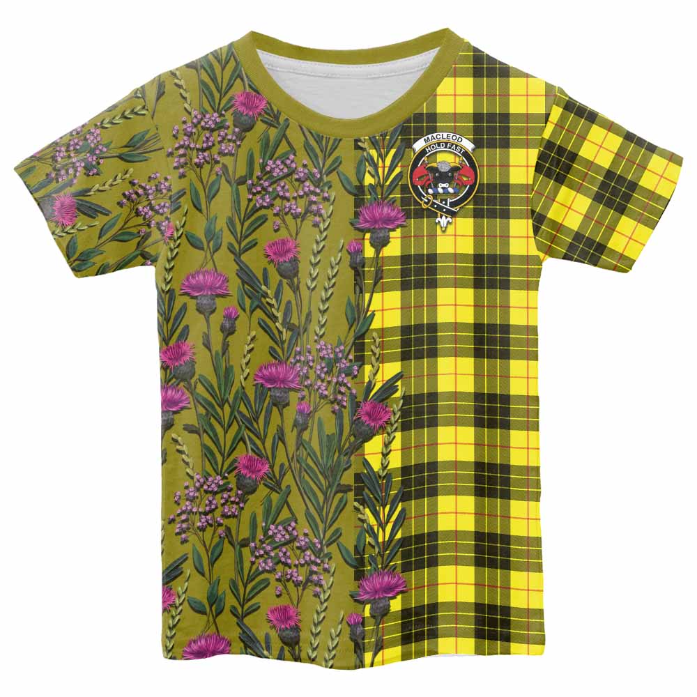 MacLeod (McLeod) Family Crest Tartan Kid T-shirt Scottish Thistle Flower Pattern Half Style - Tartan Vibes Clothing