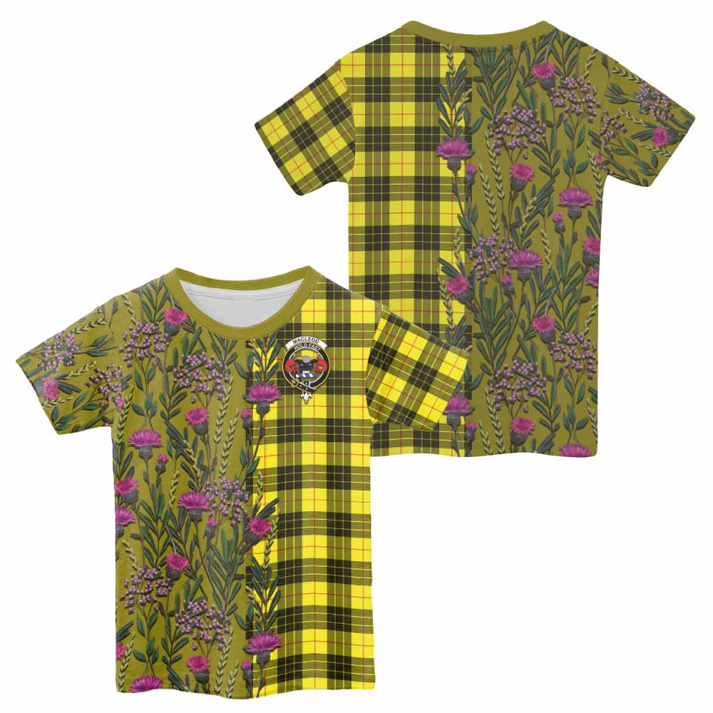 MacLeod (McLeod) Family Crest Tartan Kid T-shirt Scottish Thistle Flower Pattern Half Style - Tartan Vibes Clothing