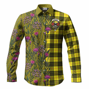 MacLeod (McLeod) Family Crest Tartan Long Sleeve Button Shirts Scottish Thistle Flower Pattern Half Style