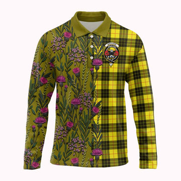 MacLeod (McLeod) Family Crest Tartan Long Sleeve Polo Shirt Scottish Thistle Flower Pattern Half Style