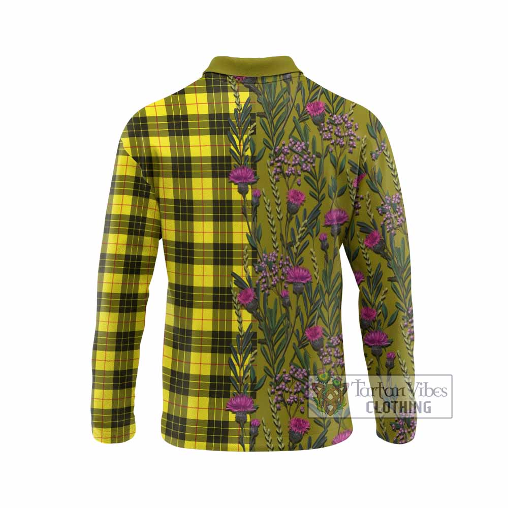MacLeod (McLeod) Family Crest Tartan Long Sleeve Polo Shirt Scottish Thistle Flower Pattern Half Style - Tartan Vibes Clothing