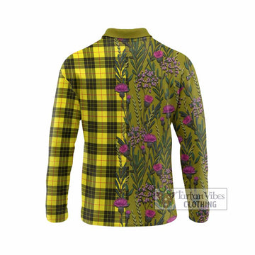 MacLeod (McLeod) Family Crest Tartan Long Sleeve Polo Shirt Scottish Thistle Flower Pattern Half Style