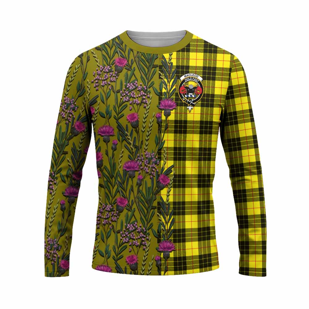 MacLeod (McLeod) Family Crest Tartan Long Sleeve T-Shirt Scottish Thistle Flower Pattern Half Style - Tartan Vibes Clothing