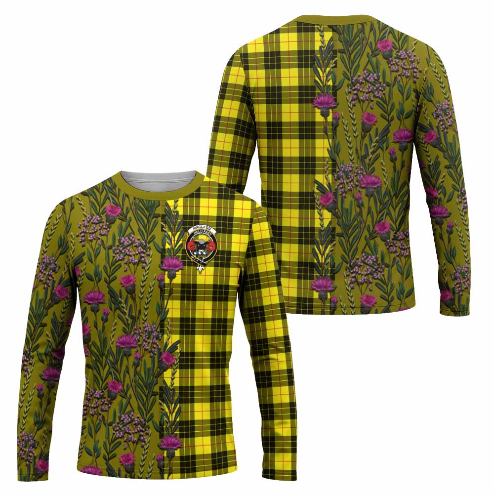 MacLeod (McLeod) Family Crest Tartan Long Sleeve T-Shirt Scottish Thistle Flower Pattern Half Style - Tartan Vibes Clothing