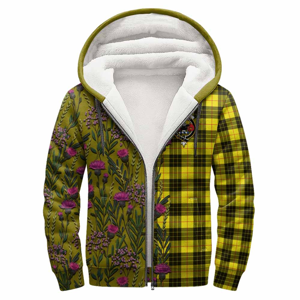 MacLeod (McLeod) Family Crest Tartan Sherpa Hoodie Scottish Thistle Flower Pattern Half Style - Tartan Vibes Clothing