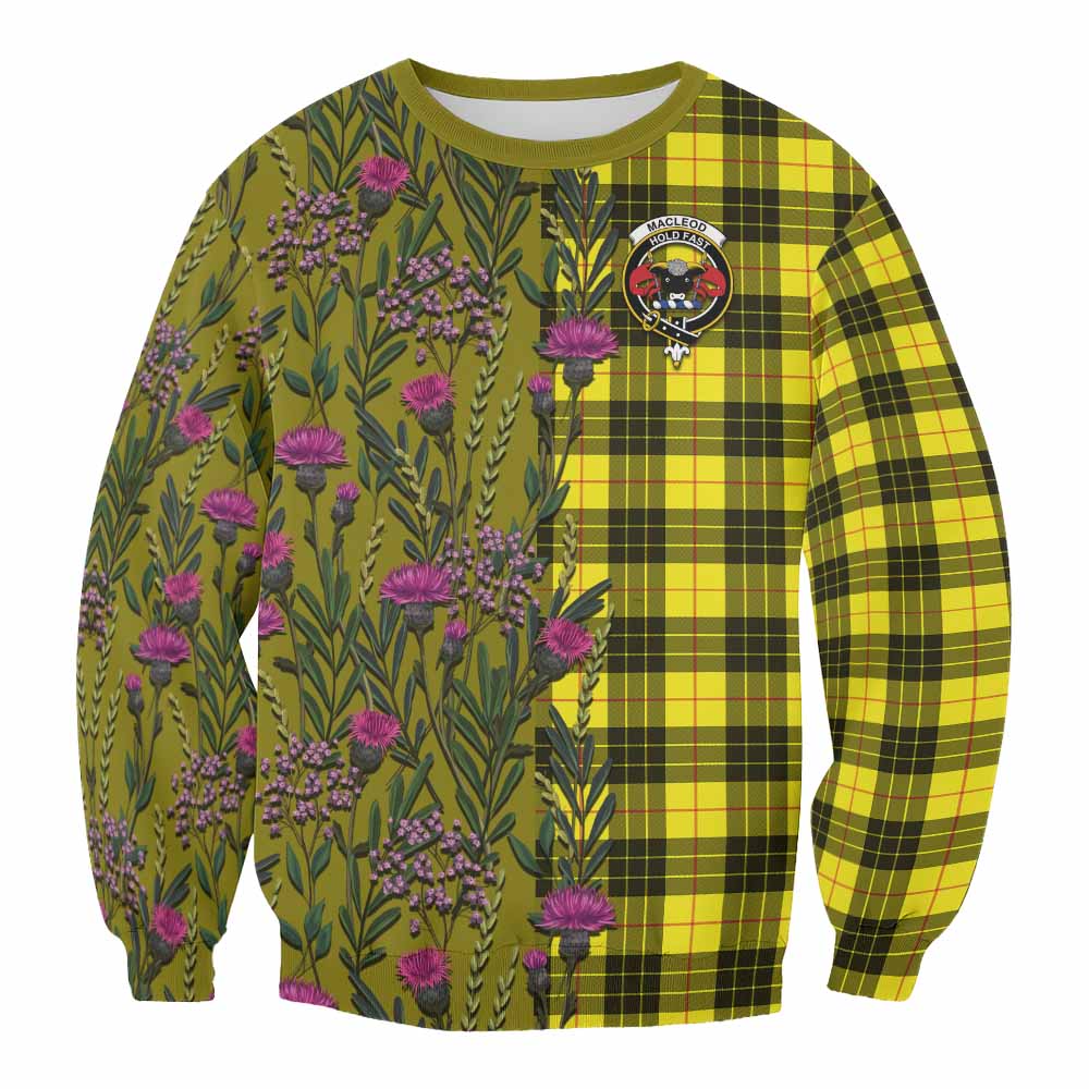 MacLeod (McLeod) Family Crest Tartan Sweatshirt Scottish Thistle Flower Pattern Half Style - Tartan Vibes Clothing