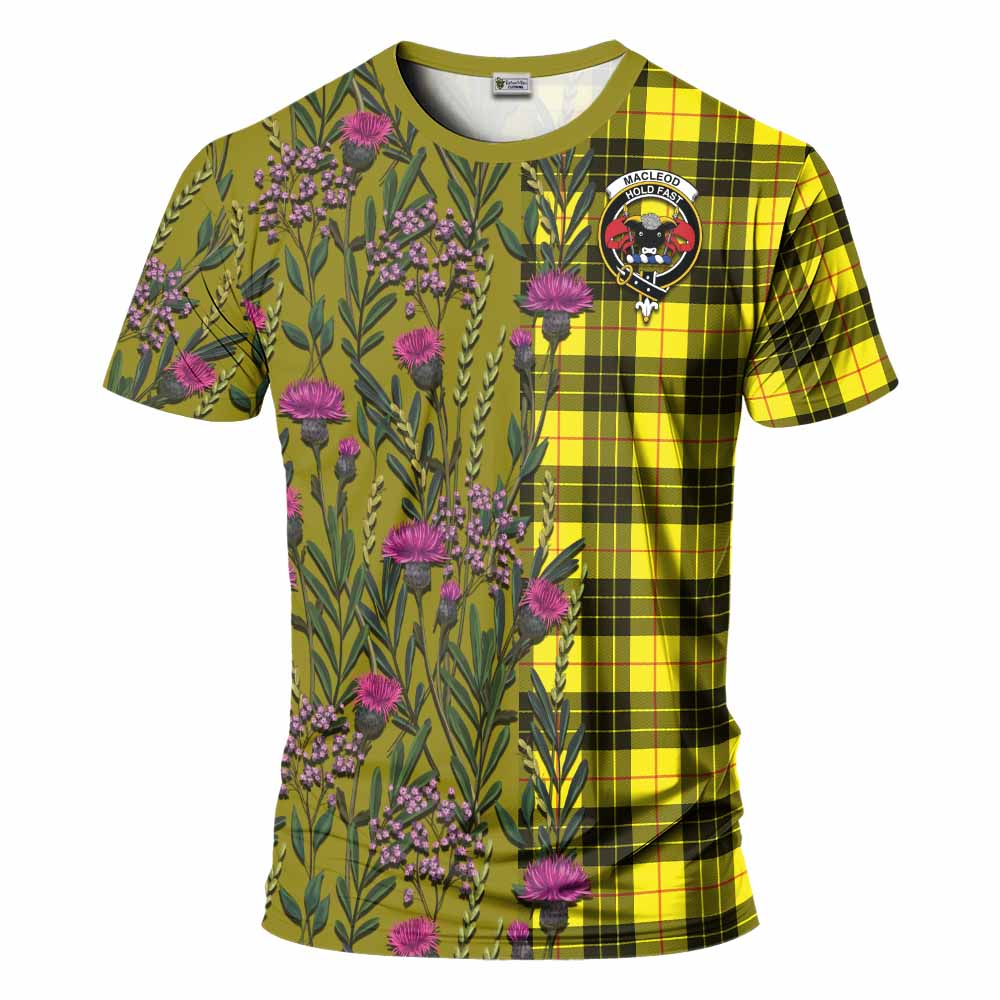 MacLeod (McLeod) Family Crest Tartan T-Shirt Scottish Thistle Flower Pattern Half Style - Tartan Vibes Clothing