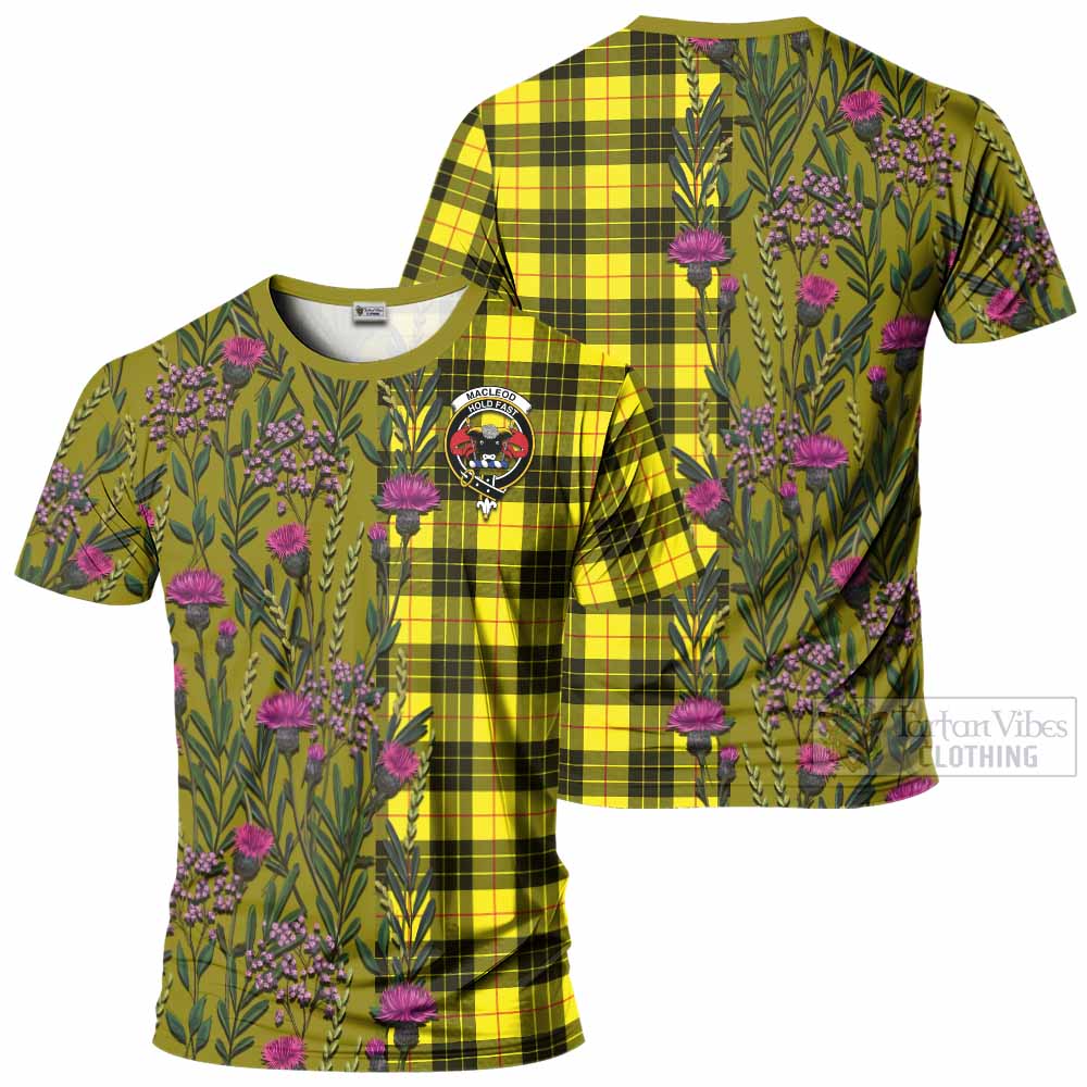 MacLeod (McLeod) Family Crest Tartan T-Shirt Scottish Thistle Flower Pattern Half Style - Tartan Vibes Clothing