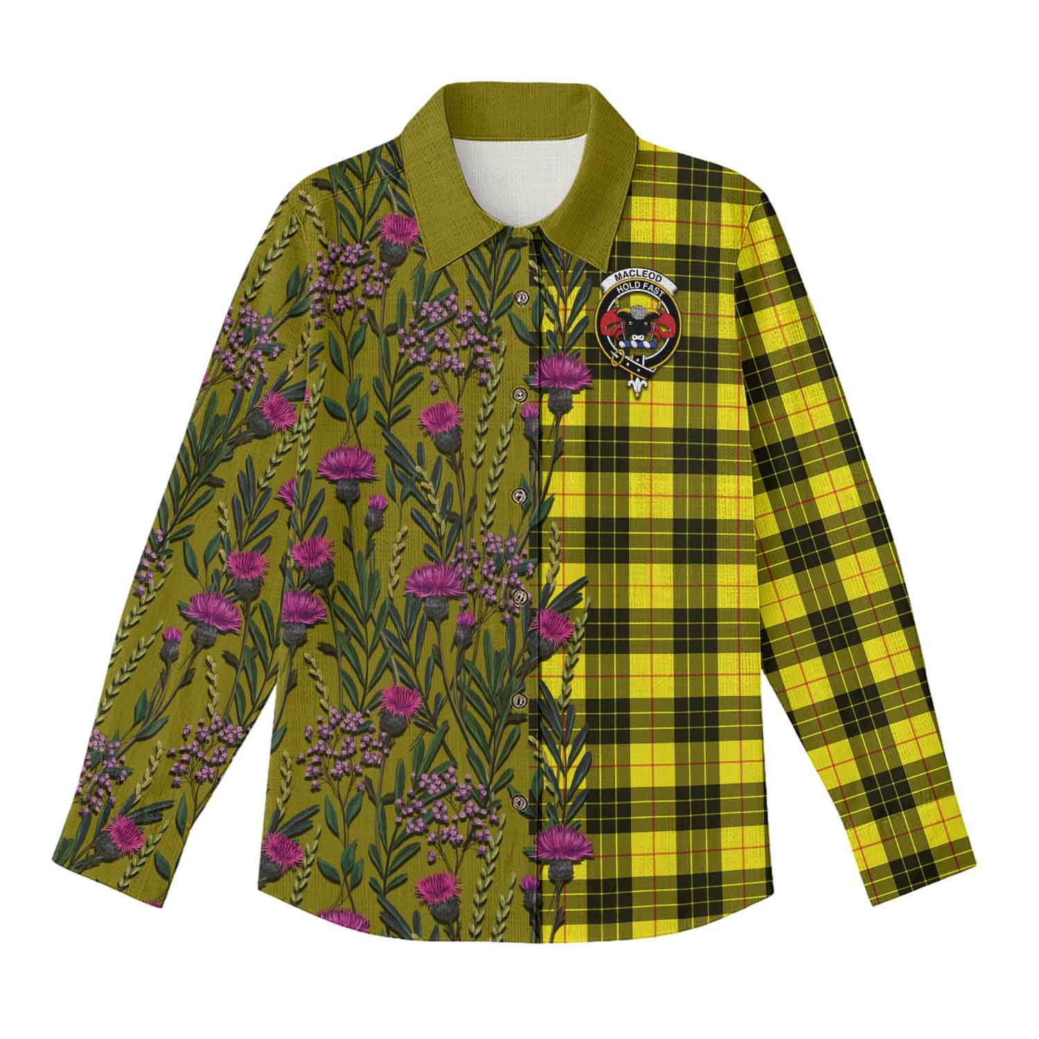 MacLeod (McLeod) Family Crest Tartan Women Casual Shirt Scottish Thistle Flower Pattern Half Style - Tartan Vibes Clothing