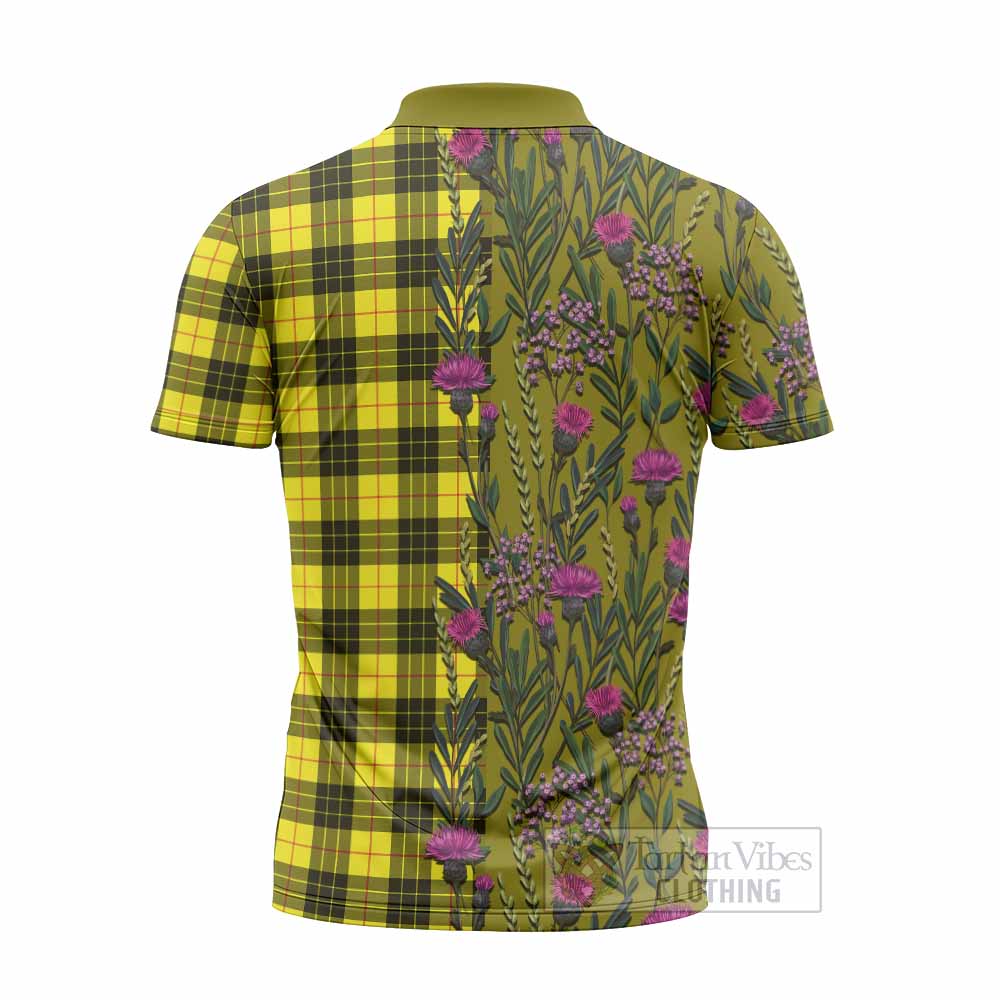 MacLeod (McLeod) Family Crest Tartan Zipper Polo Shirt Scottish Thistle Flower Pattern Half Style - Tartan Vibes Clothing