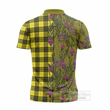 MacLeod (McLeod) Family Crest Tartan Zipper Polo Shirt Scottish Thistle Flower Pattern Half Style