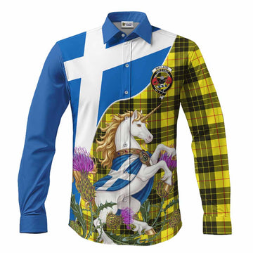 MacLeod (McLeod) Scottish Tartan Crest Unicorn Heritage Long Sleeve Button Shirts Men's Shirt S - Tartan Vibes Clothing
