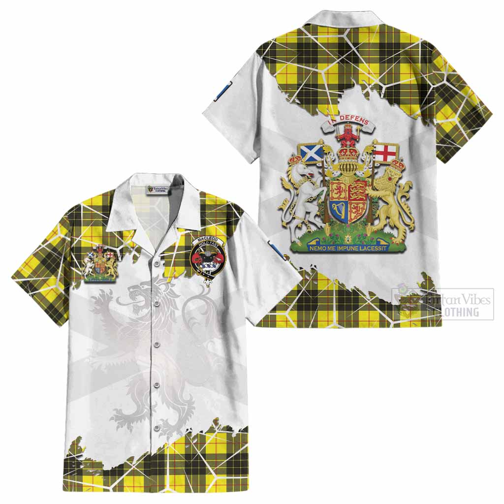 MacLeod (McLeod) Tartan Cotton Hawaiian Shirt with Family Crest and Lion Rampant Grunge Style