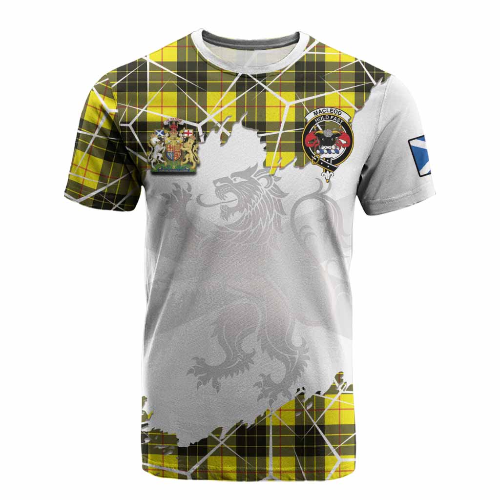 MacLeod (McLeod) Tartan Cotton T-shirt with Family Crest and Lion Rampant Grunge Style